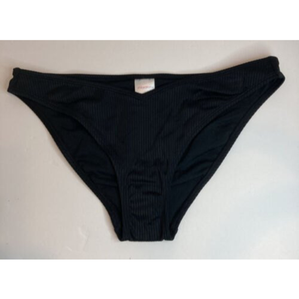 Xhilaration Womens Bikini Bottom Black Ribbed Swim Bathing Cheeky Front "V"
